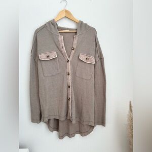 New In Waffleknit Button Down Hoodie Sweater - Large